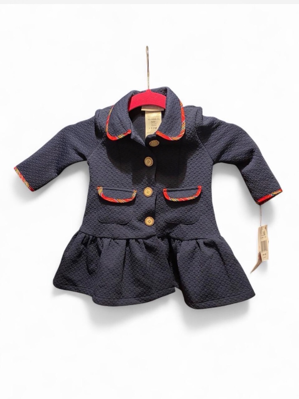 Bonnie Baby Navy Pea Coat with Red Trim